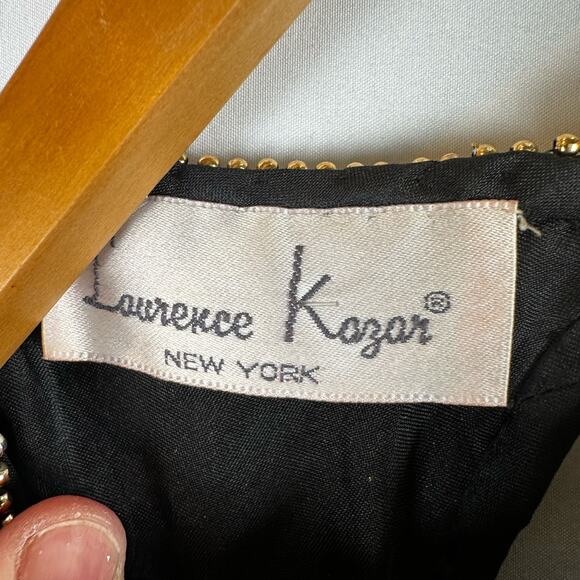 Laurence Kazar Short Sleeve Bodycon Beaded Black Mini Silk Dress Womens L Petite - Picture 15 of 16